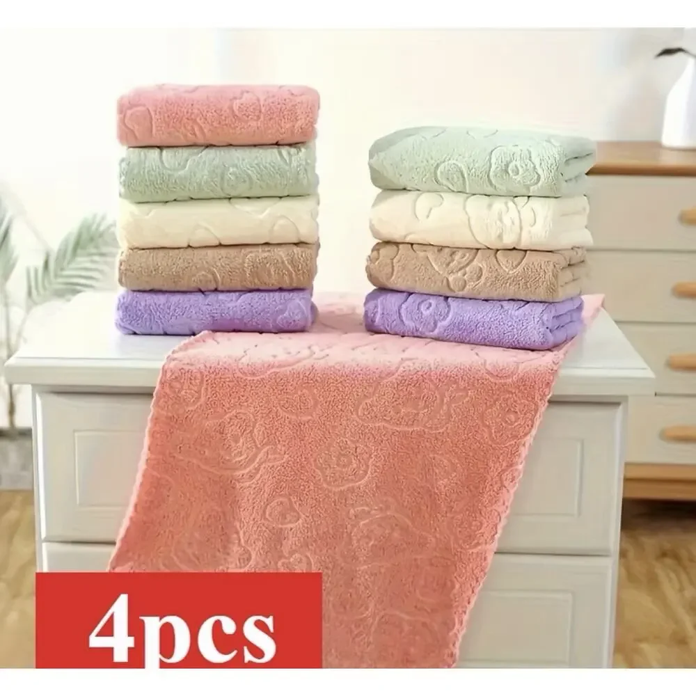 Four Piece Set Of Cartoon Embossed Towels, Soft And Quick Drying 27×11 In. New￼
